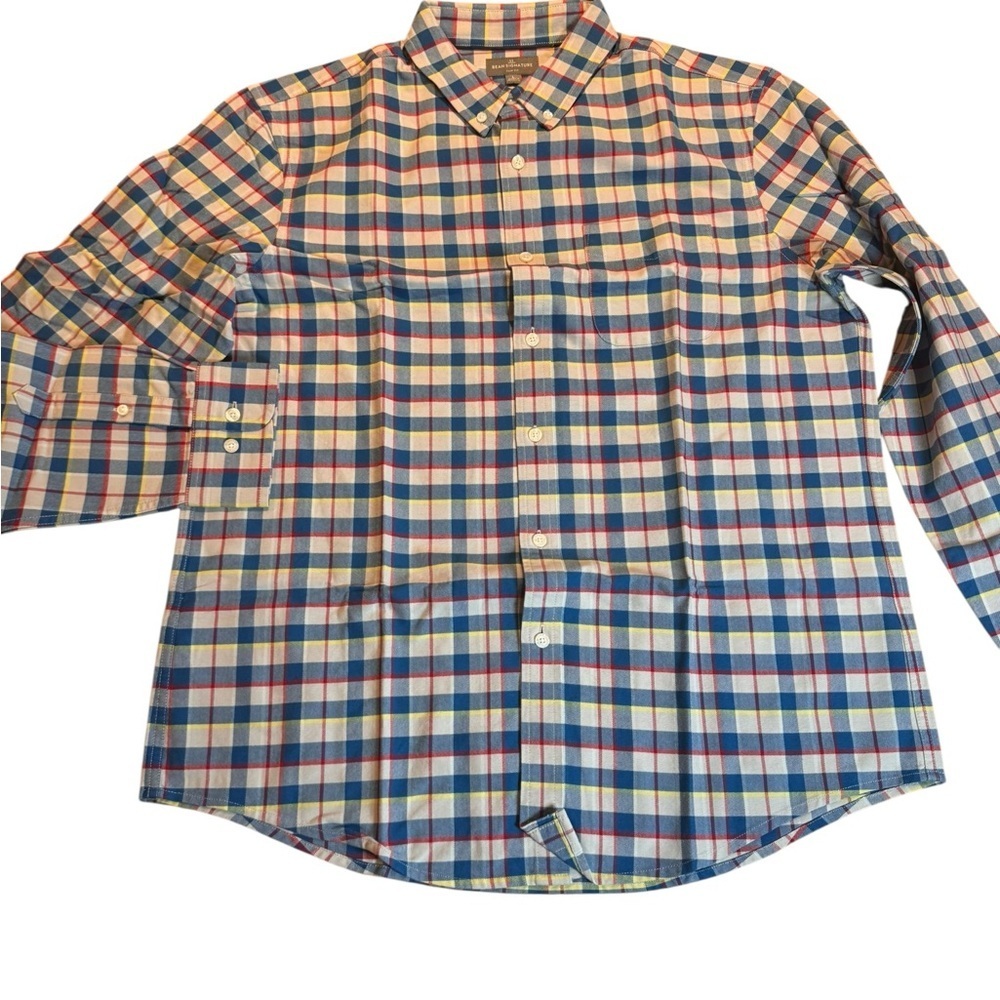 L.L. Bean NWT men's button down slim fit oyster shell plaid  size Large regular